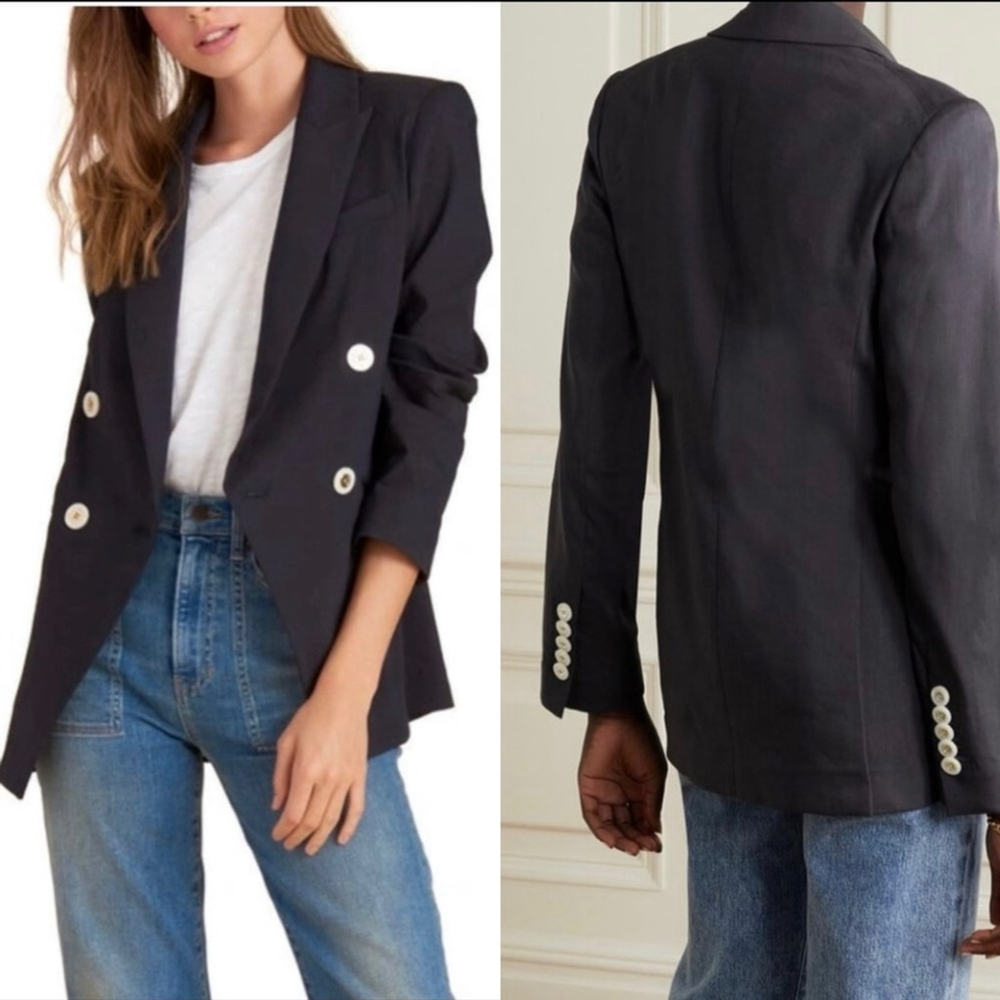 Veronica Beard Nisha Double-Breasted Blazer 2 | Linen Wool Tailored  | Designer